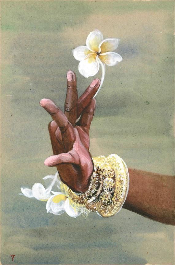 tableau d'un main et de fleurs